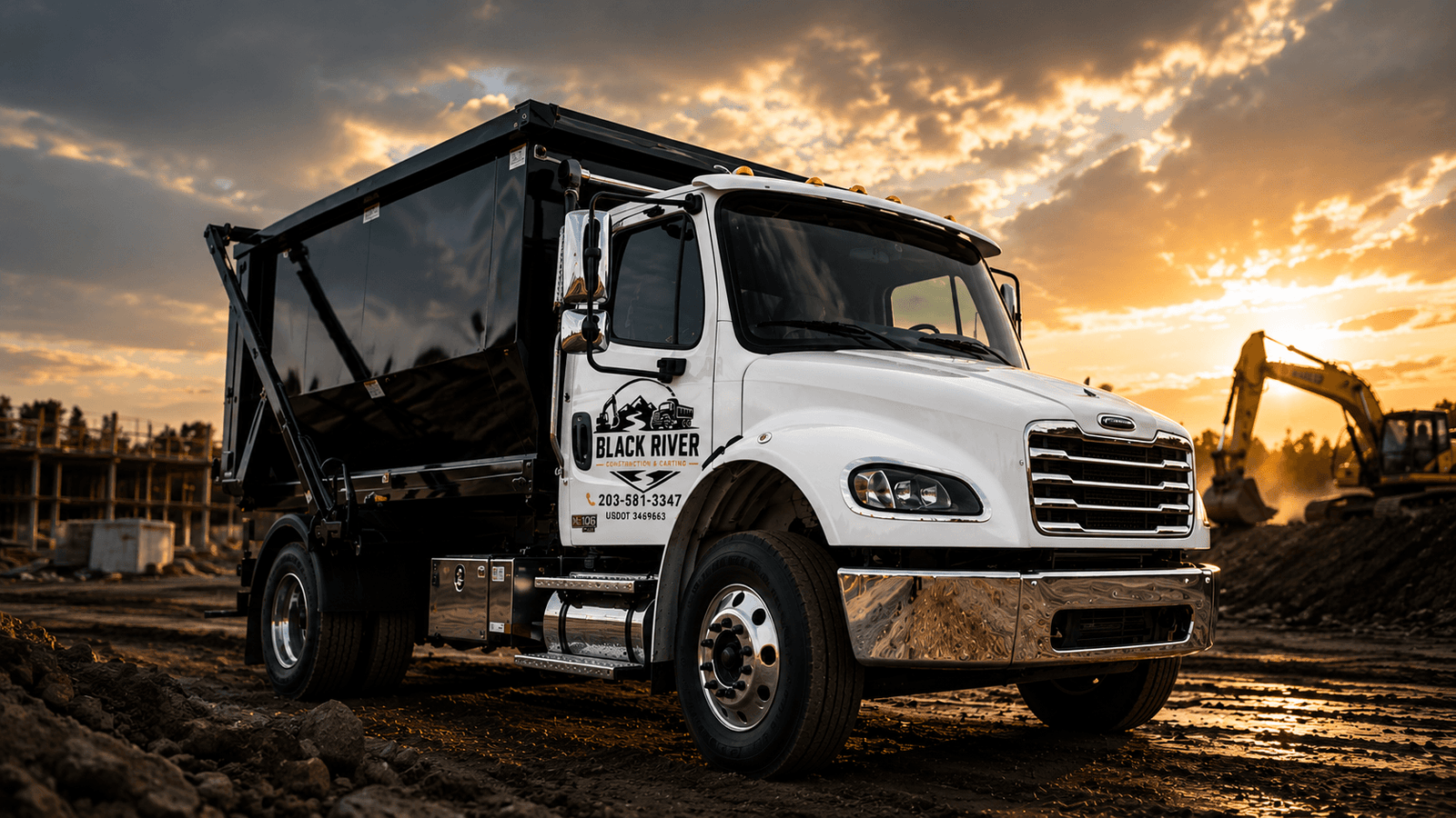Black River Construction dump truck at a Connecticut construction site